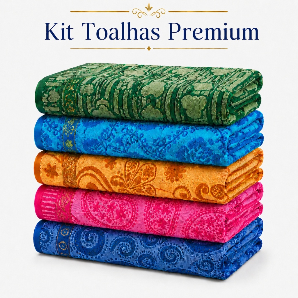 Kit Toalhas de Banho Premium Estampadas 70x1,40m Macias Alta Absorção Cores Sortidas Escolha a Quantidade