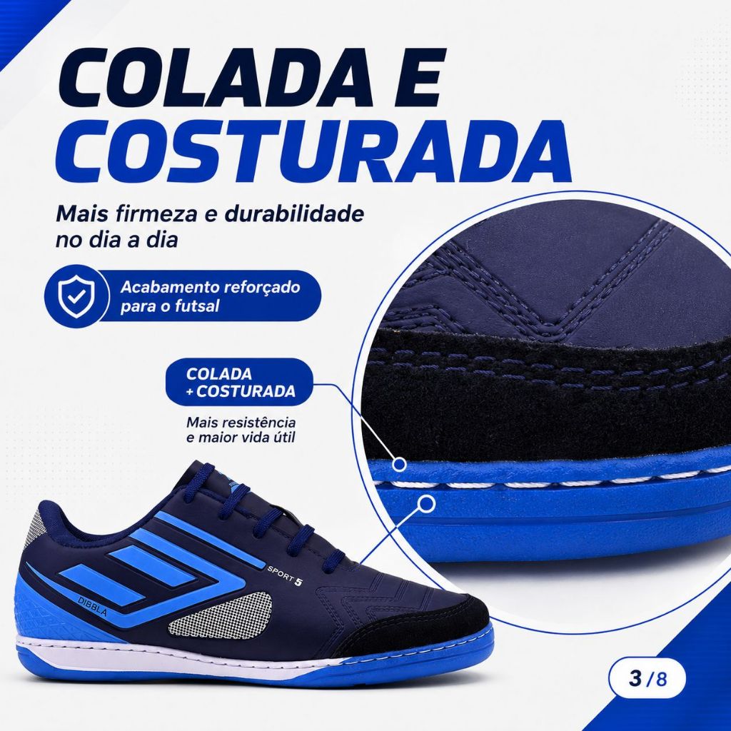 Chuteira Futsal Quadra colada e costurada maçia oferta unica adulto e infantil  Salão PROFISSIONAL sport5