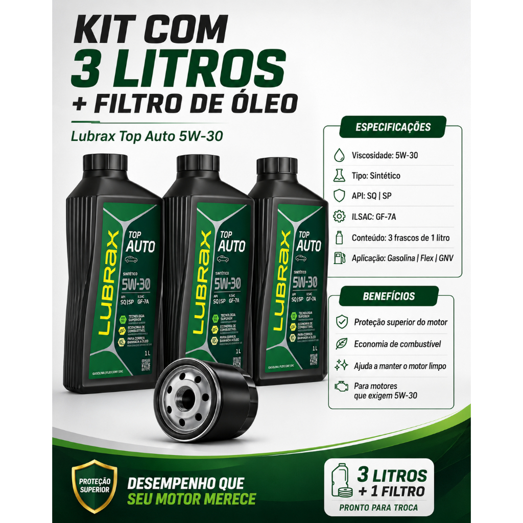 KIT TROCA DE ÓLEO 5W30 SP LUBRAX + FILTRO (FORD)