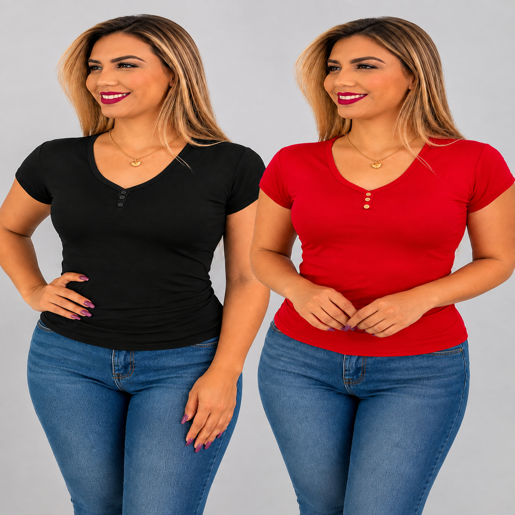 KIT 2: Blusa Feminina - Blusa  Manga Curta