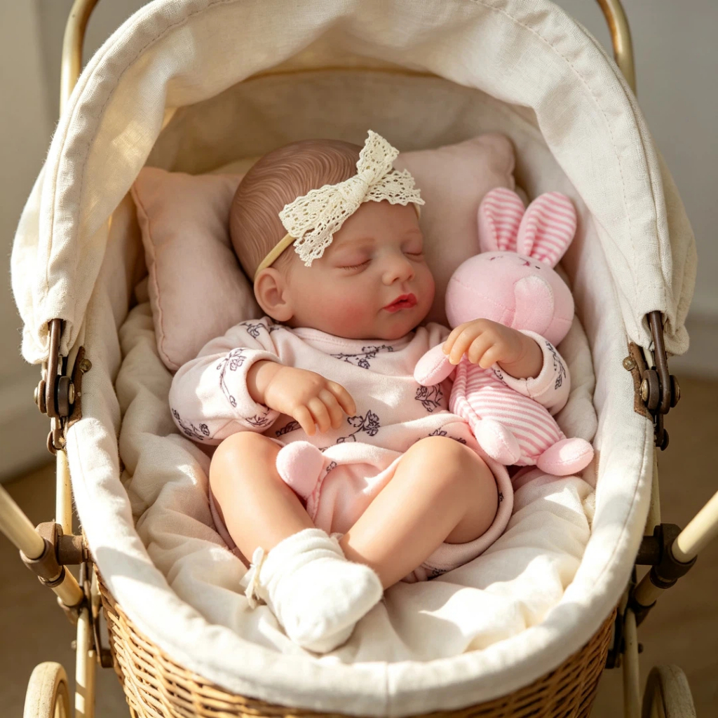 Bebê Reborn Menina Silicone 48cm Boneca Olho Fechado com Acessórios Pode dar Banho BRASTOY