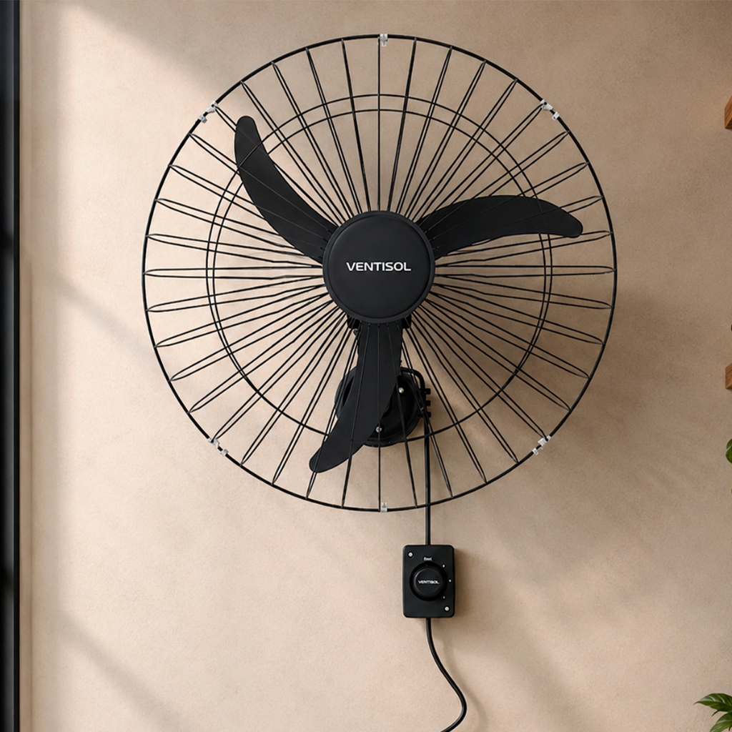 Ventilador De Parede 60 Cm Ventisol Ventilador Oscilante Preto Bivolt 3 Hélices Ventilador Turbo