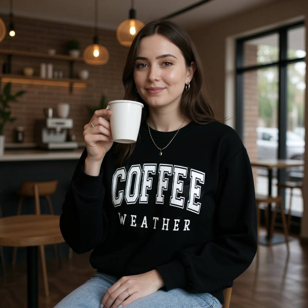 Moletom Careca Coffee Weather Flanelado Inverno Gola Redonda Unissex Casaco Blusa de Frio Masculino Feminino Confortável