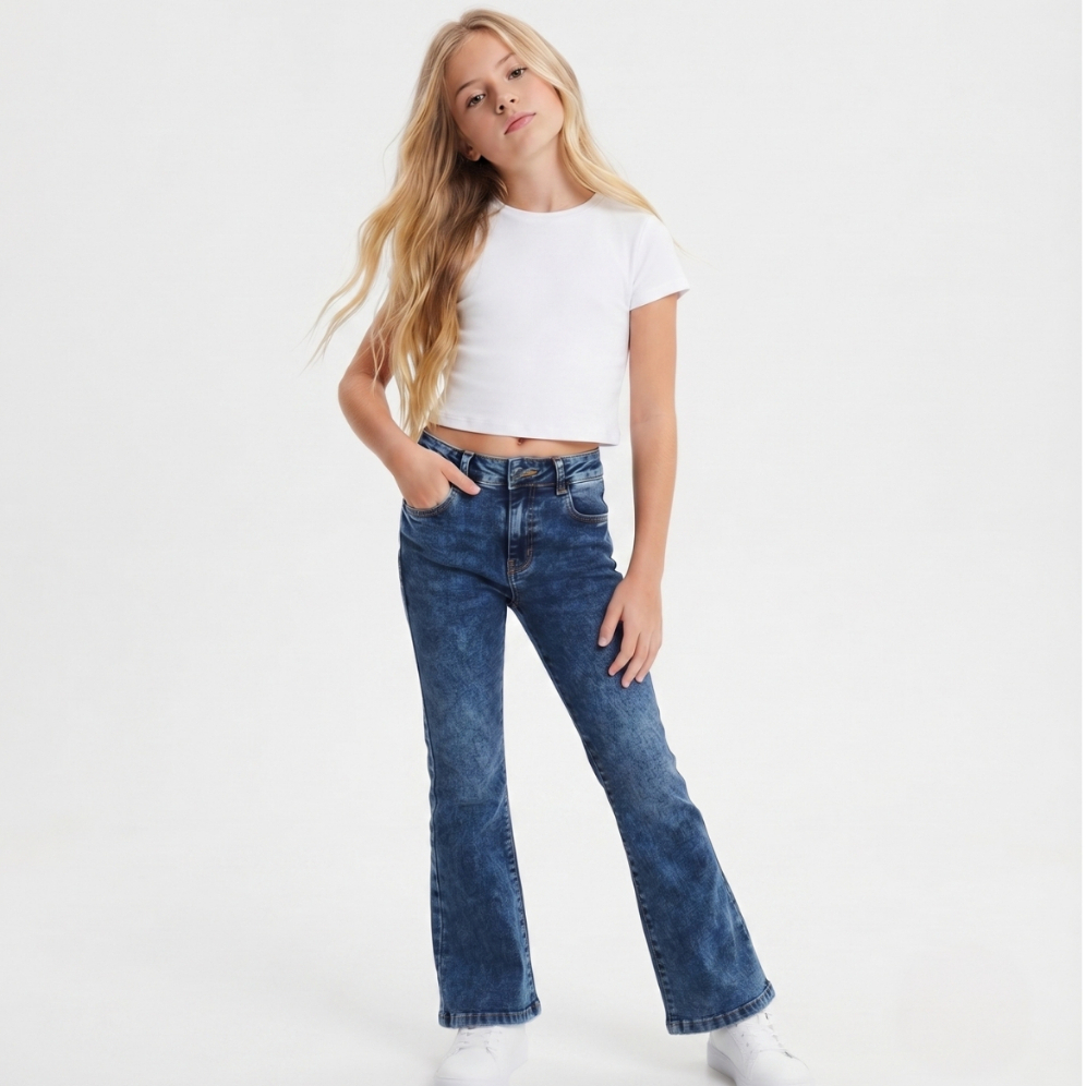 Calça Jeans Infantil Menina Com Lycra Regulagem Interna Tam 4 ao 16