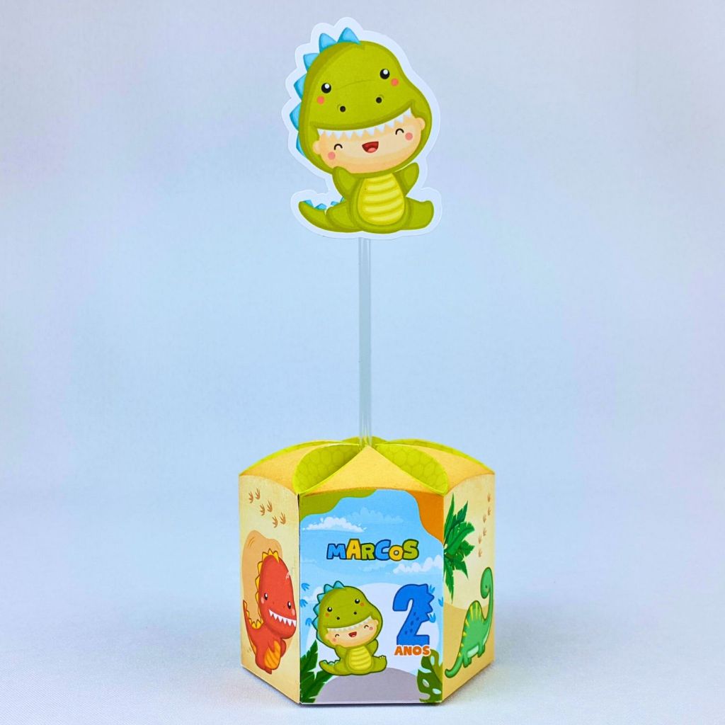 Kit 5 a 25 Centro de Mesa Dinossauro Baby Personalizado Caixinha Lembrancinha Festa Aniversário