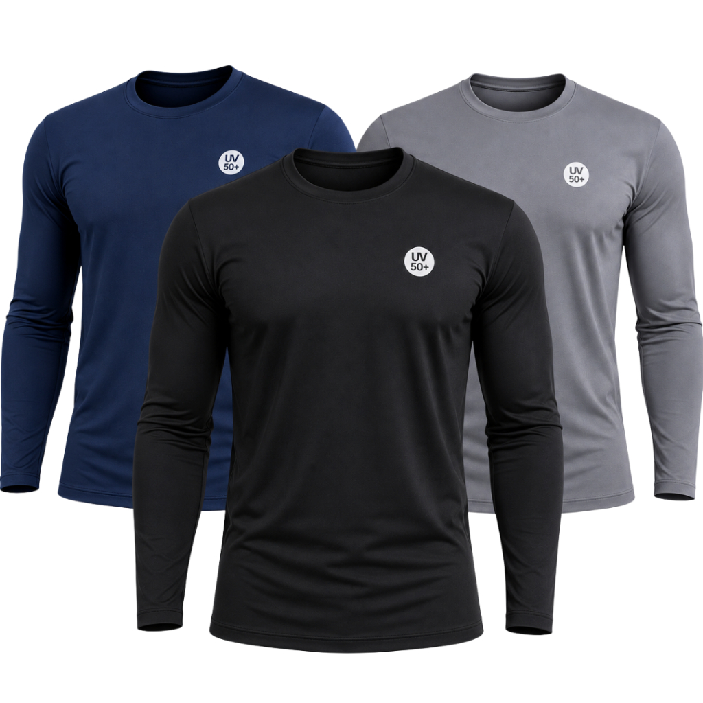 Kit 3 Camisas Térmicas Proteção Solar Uv 50+ Camiseta Masculina Segunda Pele Manga Longa Praia Academia