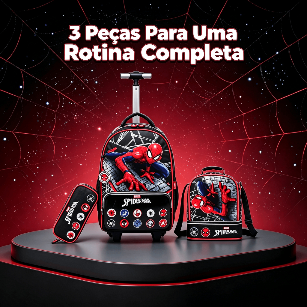 Kit Spider Man Mochila Lancheira Estojo Escolar Rodinha Infantil Masculino Marvel