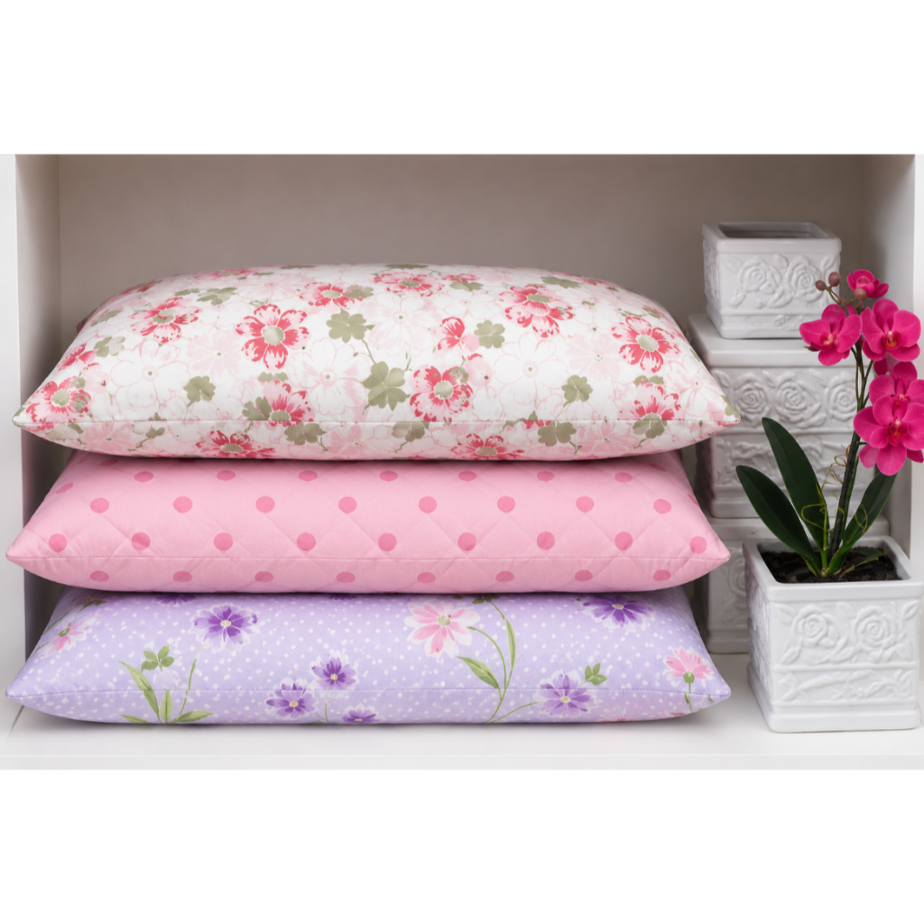 Kit 5 Travesseiros de Fibra Mista Estampado Grande Fofo Cheio