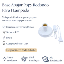 Base Abajur Redondo 1 Lampada Soquete E27 Branco Preto 110v/220v