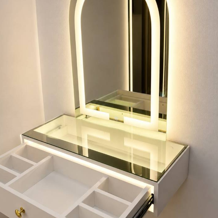 KIT Penteadeira Suspensa (80x35  com Espelho LED Touch  | Espelho 80x60 cm