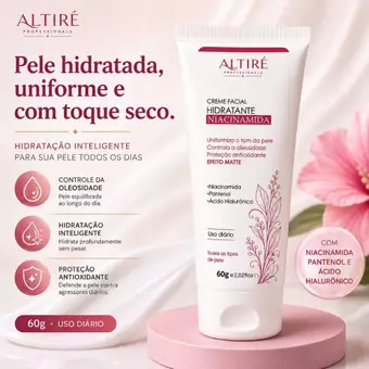 Creme Facial Hidratante com Niacinamida, Ácido Hialurônico e Pantenol Altiré 30gr e 60gr Controle da Oleosidade
