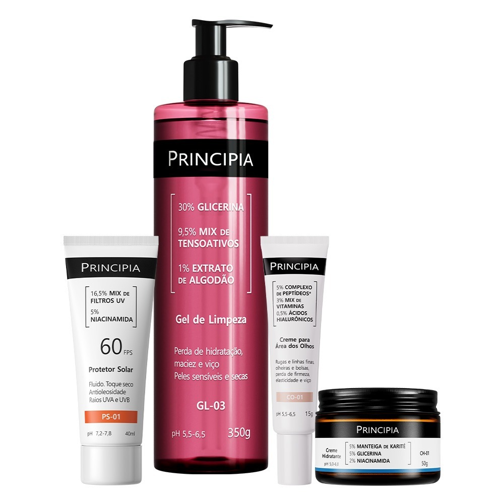 Principia Kit Anti Olheiras c/ Gel de Limpeza GL-03 + Creme CH-01 + Creme CO-01 + Protetor Solar PS-01 FPS60