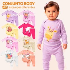 Kit 4, 8 ou Peças de Roupas para Bebê Menina (Body Longo + Calça Mijão) Conjunto Body + Calça Roupa de Bebê Feminina