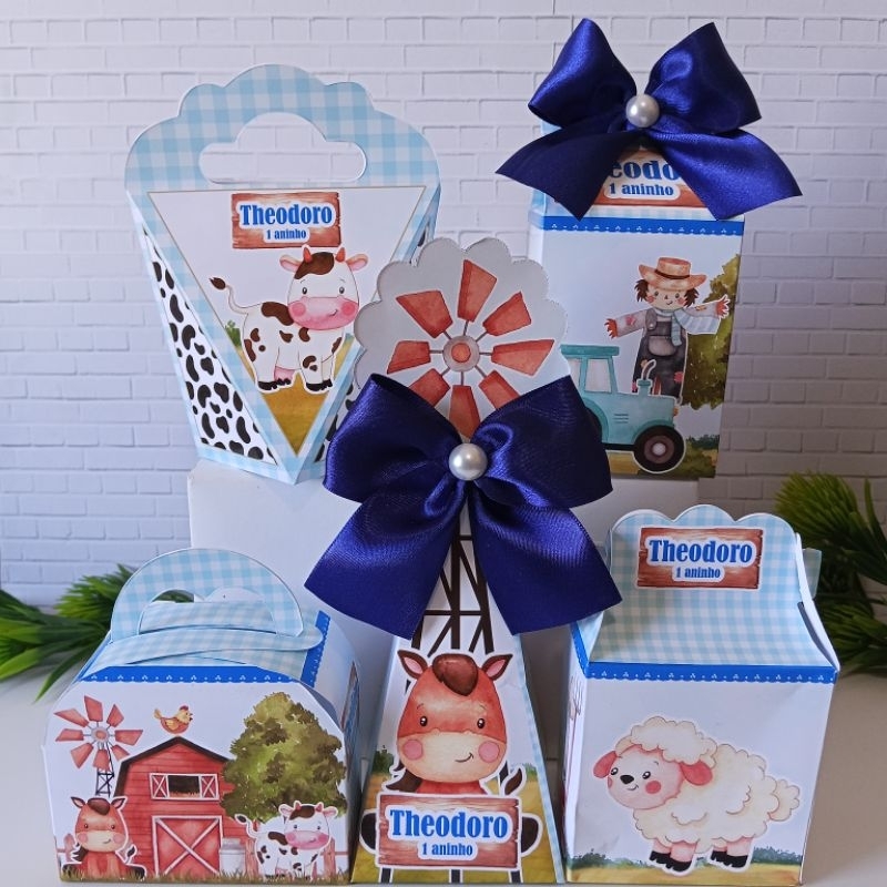 KIT FESTA FAZENDINHA AZUL PERSONALIZADO (PEGUE E MONTE) | CAIXINHAS PERSONALIZADAS | LEMBRANCINHAS FAZENDINHA