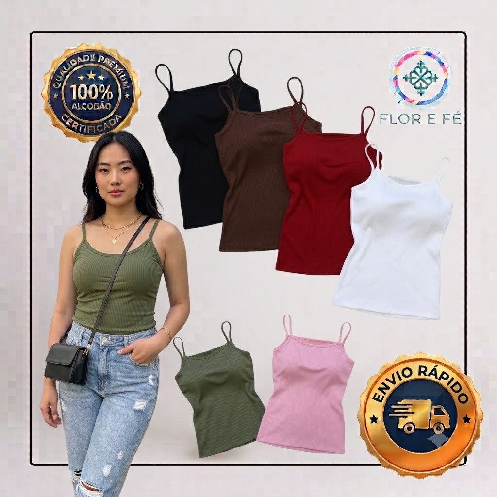 Promoção Regata Alcinha Bojo Lisa Feminina Canelada Básica Regatinha