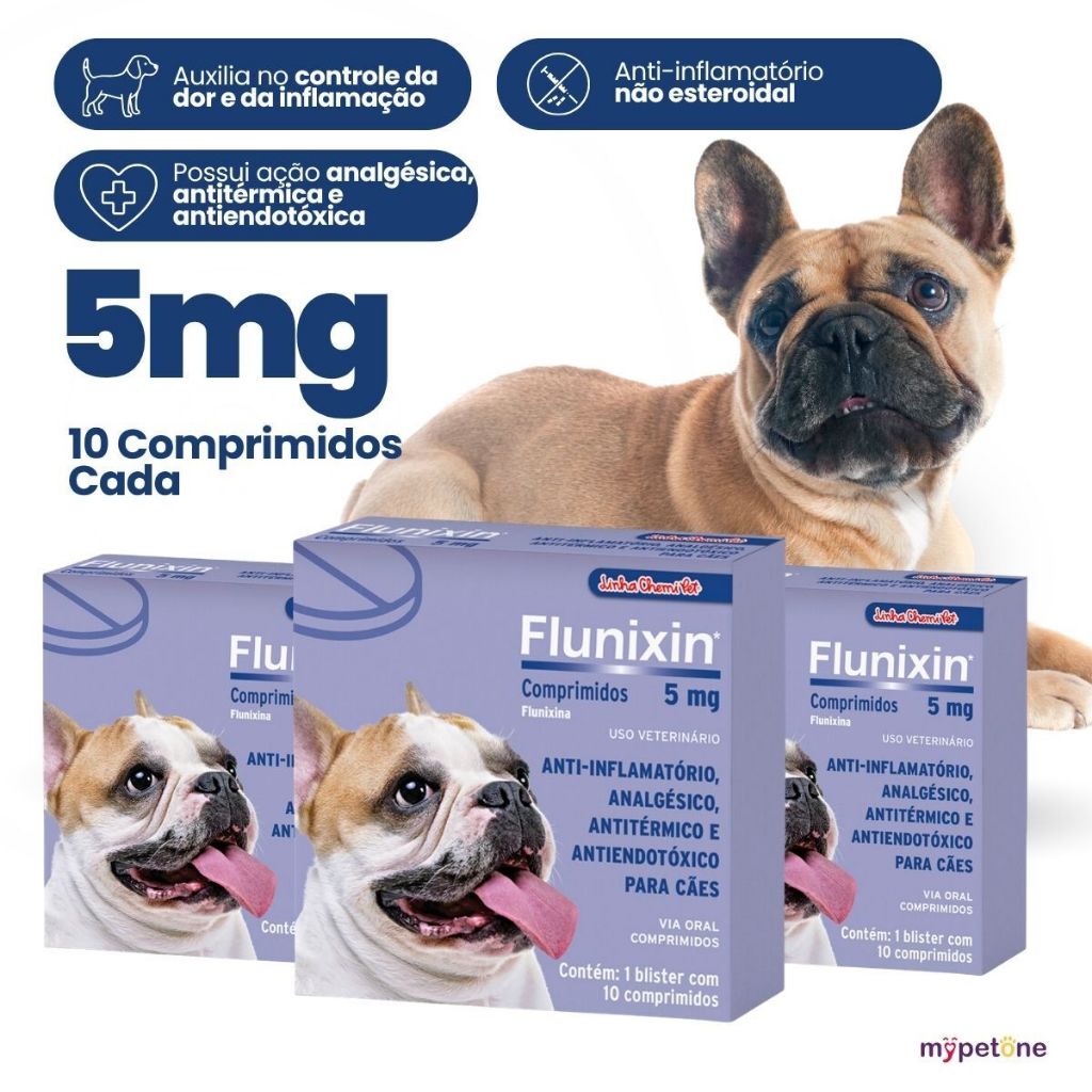 Kit 3 Flunixin 5mg Anti-Inflamatório Chemitec Cães - 10 Comprimidos