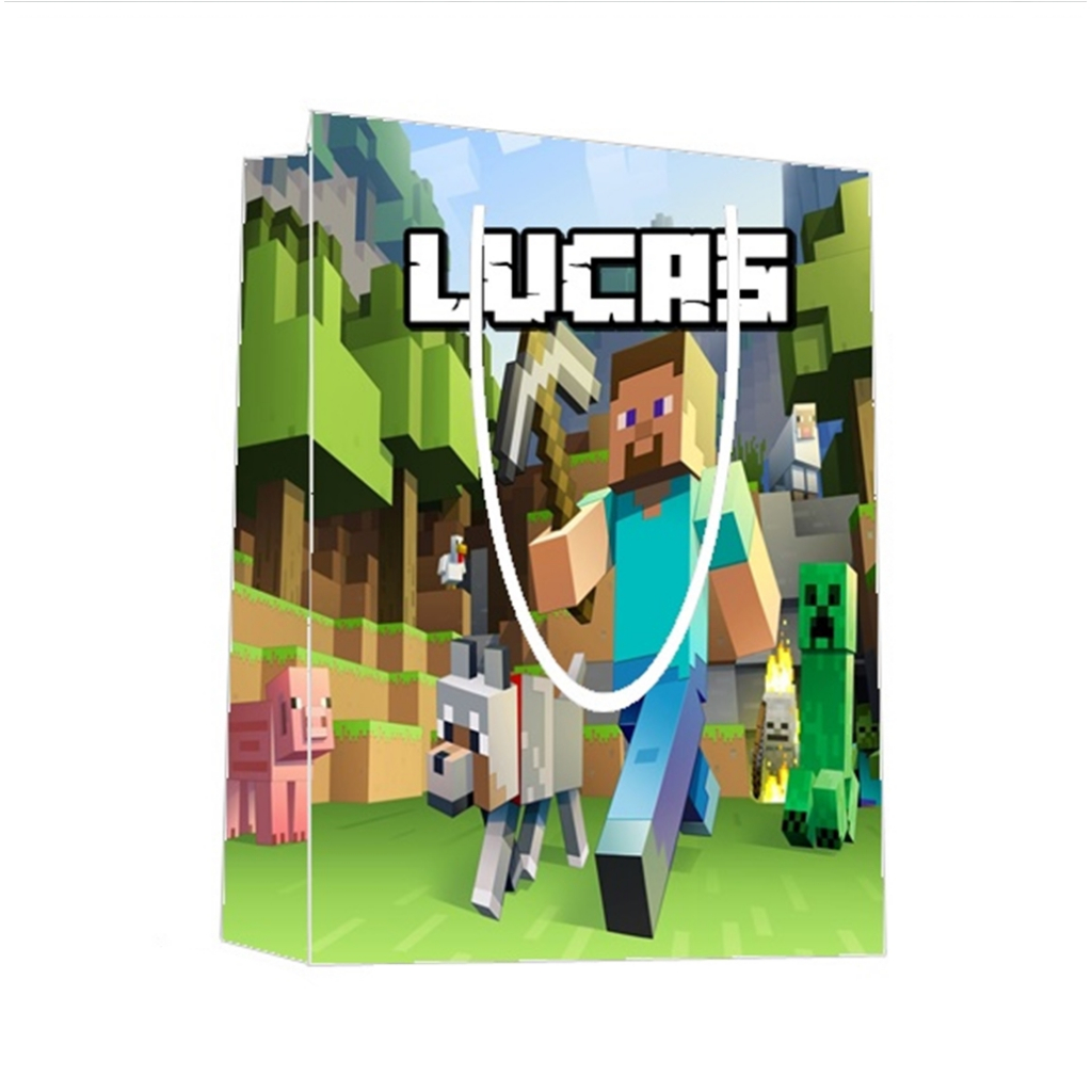 Sacolinha Minecraft Personalizada para Aniversário/ Lembrancinha Festa Infantil / Qualquer nome e idade