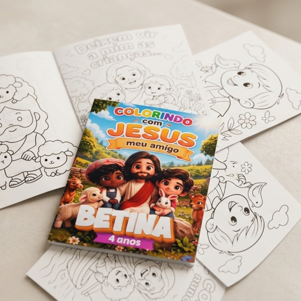 Mini Livrinho de Colorir Personalizado Jesus Meu Amigo | Lembrancinha Cristã Infantil | Com Atividades | Escola Bíblica