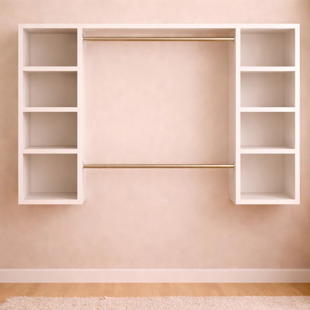 Closet Arara Aberto Com Cabideiro Suspenso De Parede Branco