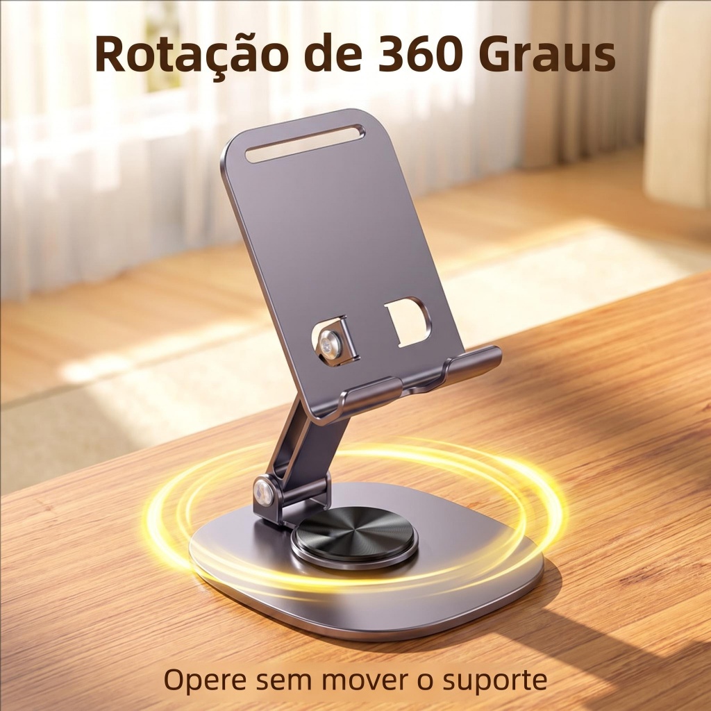 Suporte Articulado para Celular e Tablet Metal Base Giratória 360 Mesa BR