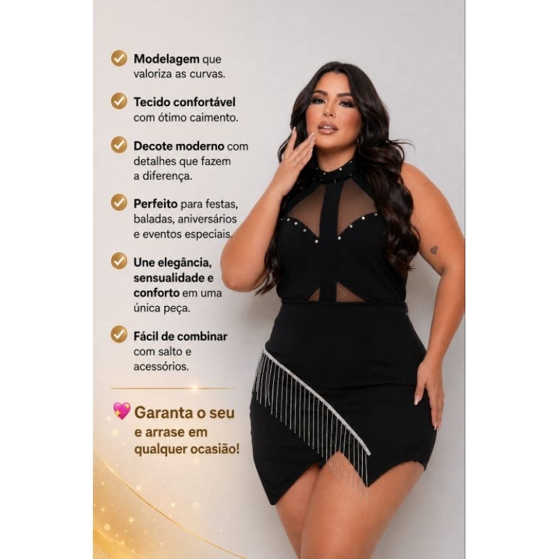 CONJUNTO CROPED+SHORT SAIA franja MODA MIDSIZE PLUS SIZE FEMININA Ref luxo 3481