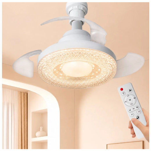Ventilador De Teto Retratil 80W Lâmpada 3 Cores E27 Silencioso Bivolt Com Controle