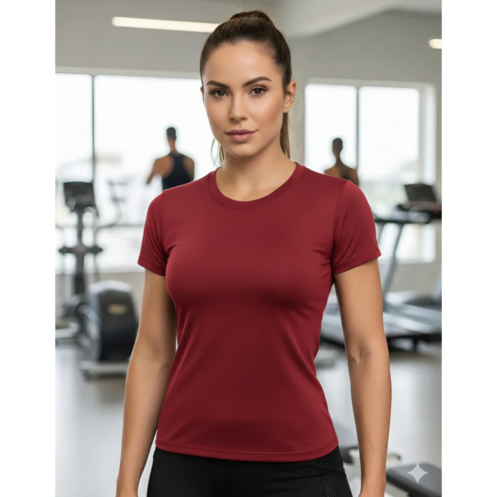 Blusa Feminina Dry Baby Look Elastano Malha Fria Academia Caminhada Atividade Fisica Dia a Dia