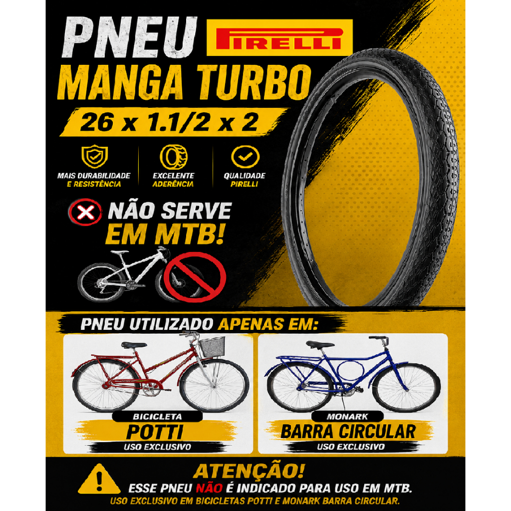 Pneu Pirelli Manga Turbo 26 x1-1 / 2x2 Barra circular Poti Monark