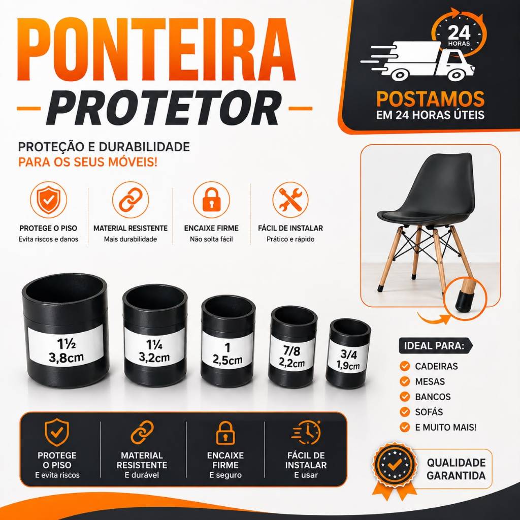 24 peças - Ponteira Protetora Pé De Cadeira Tubular Conjunto Novo