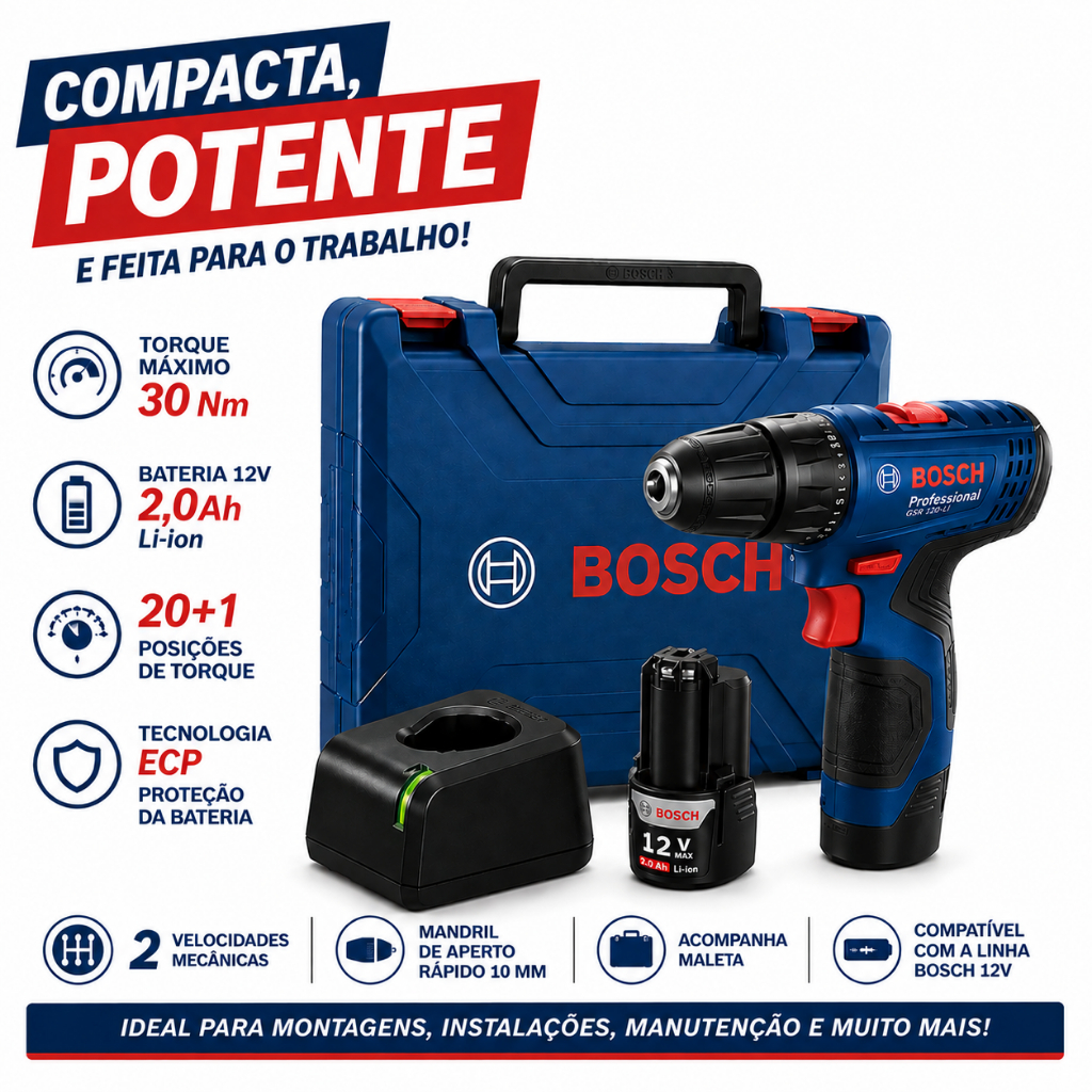 Parafusadeira Furadeira Profissional GSR 120-LI 12V com1 Bateria 2Ah e Maleta pl