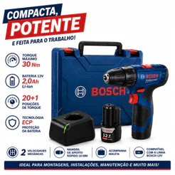 Parafusadeira Furadeira Profissional GSR 120-LI 12V com1 Bateria 2Ah e Maleta plástica Bosch