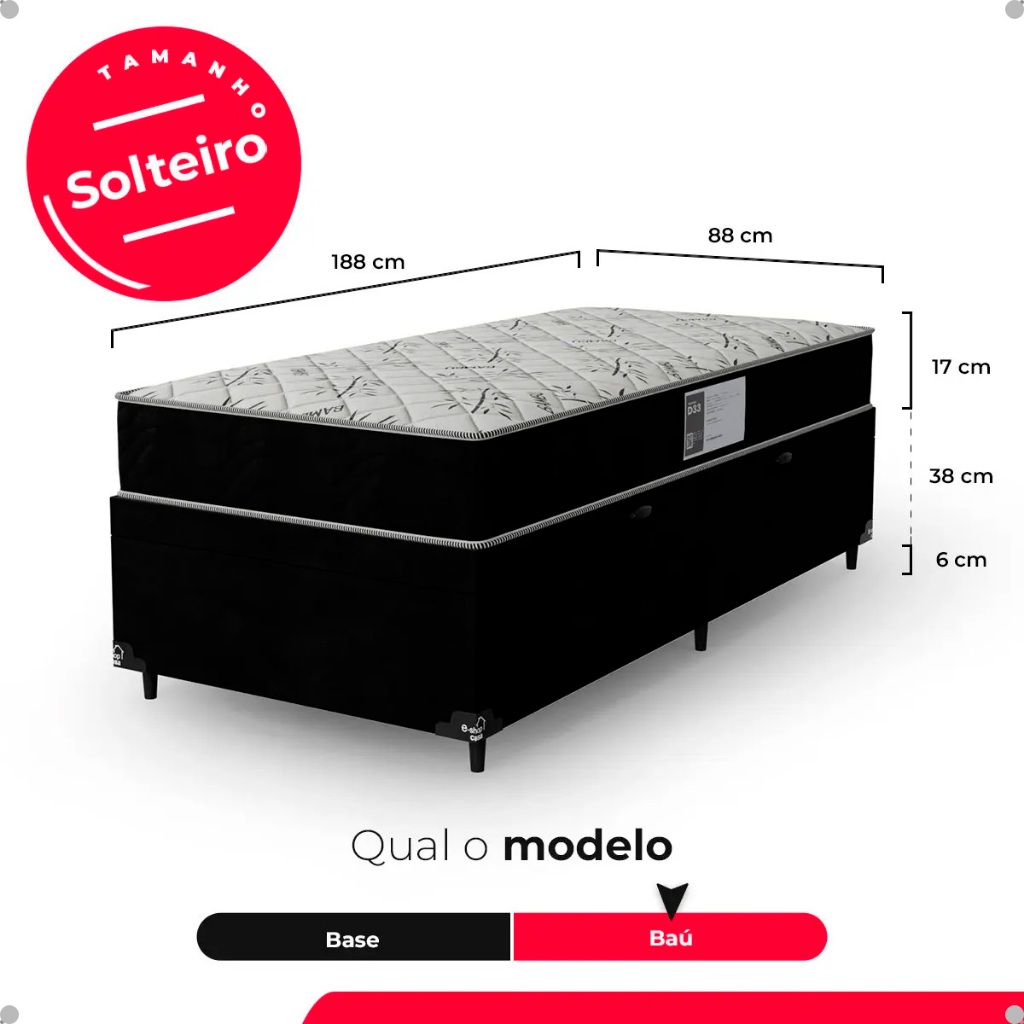 Cama Box Baú Solteiro + Colchão D33 One Face - Suede Preto · foto 2