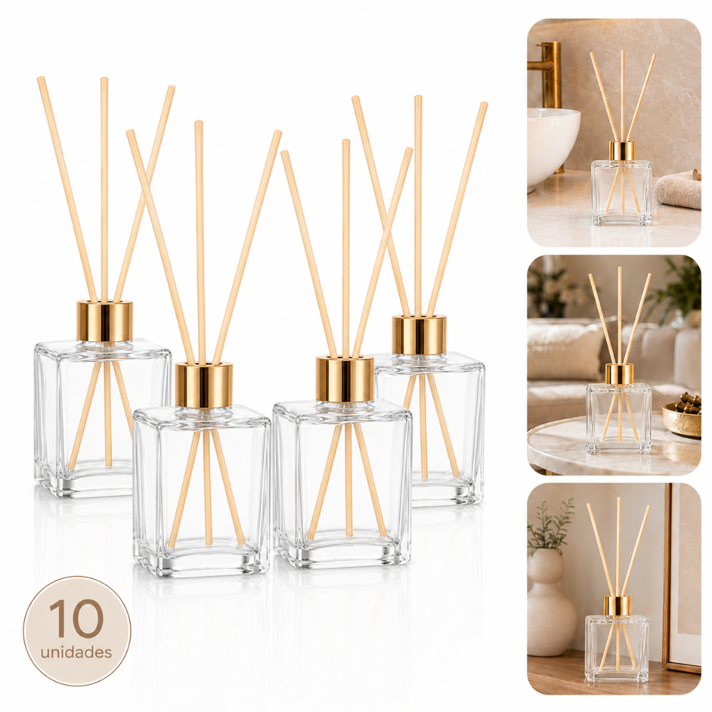 Kit 10 Frasco Cubo 250ml Para Difusor Aromatizador Com Varetas Lavabo Banheiro Quarto