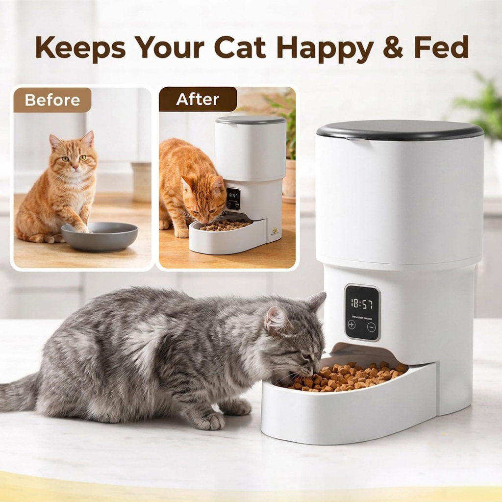 Alimentador Automático Pet 4L Programável 6 Refeições para Cães e Gatos Fácil de Limpar