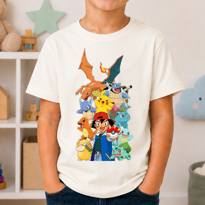 Camiseta Infantil Em Algodão Pikachu Pokémon Personagens Desenho Unissex Em Alta Qualidade E Diversas Cores