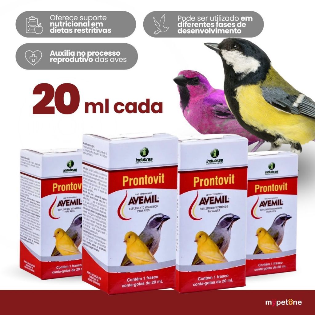 Kit 4 Avemil Prontovit 20ml Suplemento Para Pássaros e Aves