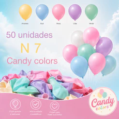 50 UNID BALÃO N 7- CANDY COLORS 5 CORES PASTEL BEXIGA OFERTA.//(CHOCO)