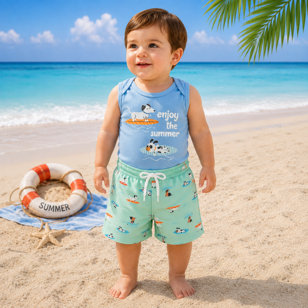 Conjunto Bebê Menino Body Regata Suedine e Shorts Moletinho Estampado Zupa Zuka