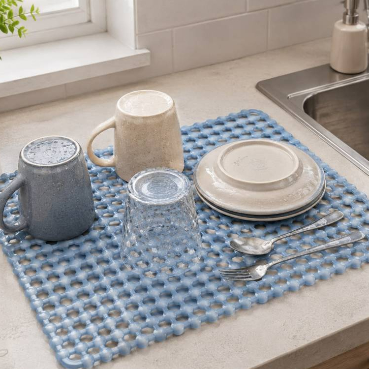Tapete De Pia Antiderrapante Escorredor De Louça Cozinha Protetor PVC 27x27cm