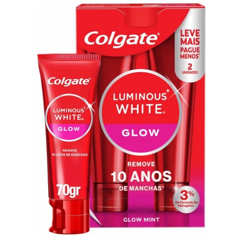 PROMOÇÃO Kit Colgate Creme Dental Clareador Luminous White Glow 2x70g 3% de Peróxido de Hidrogênio