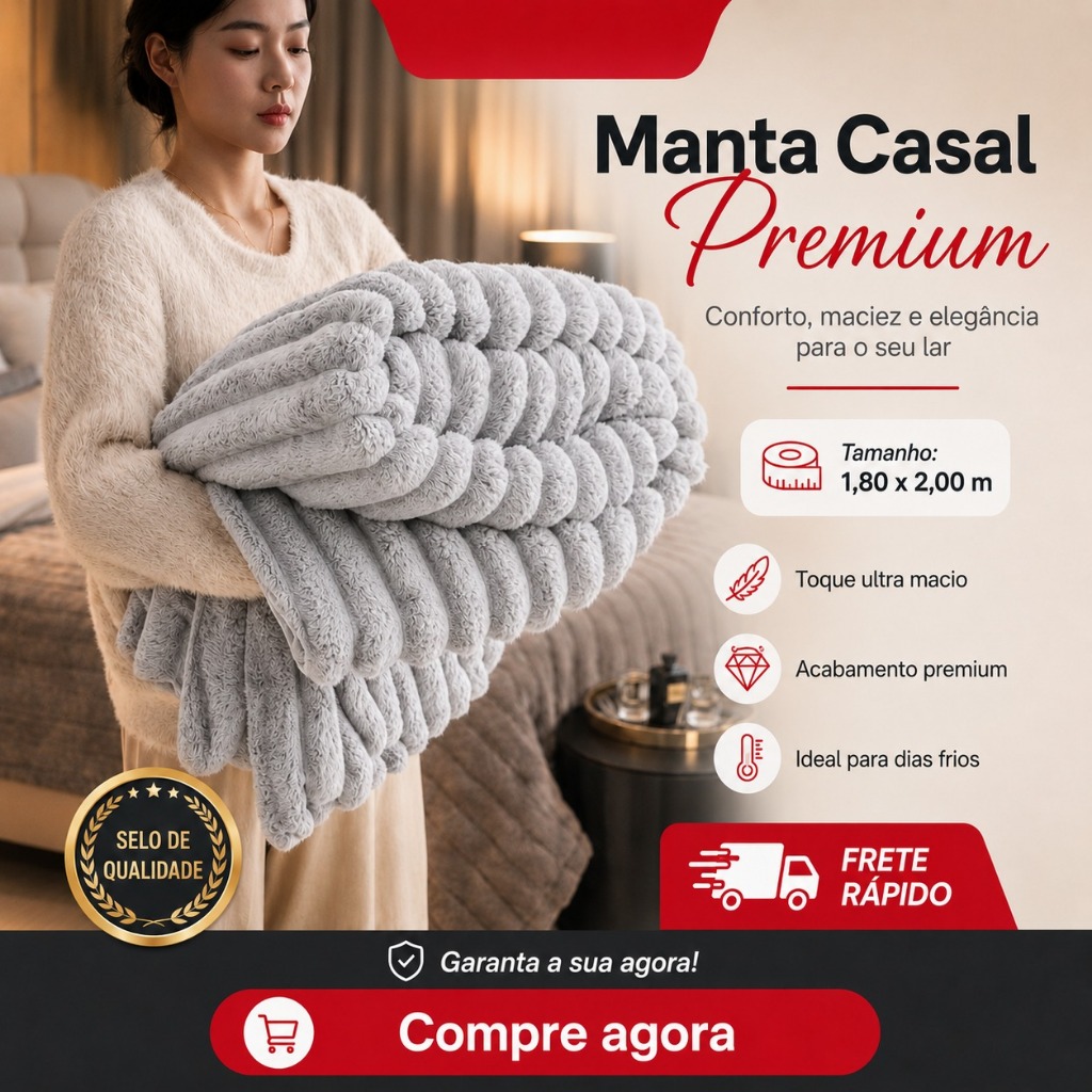 Manta Cobertor Casal Microfibra Antialérgica Quentinha Macia Grosso Confortável 1,80x2,00m COR GELO