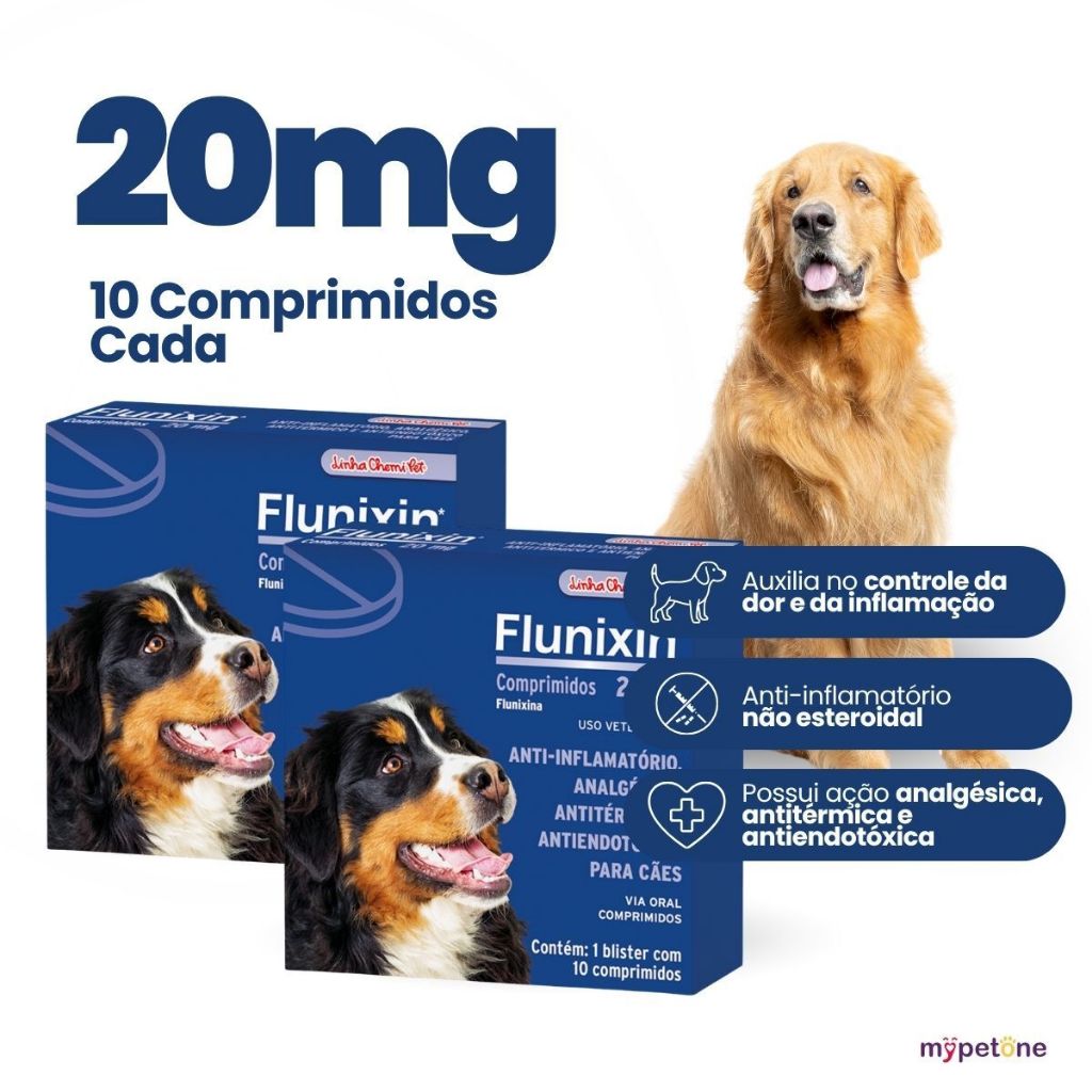 Kit 2 Flunixin 20mg Chemitec Anti-Inflamatório para Cães - 10 Comprimidos