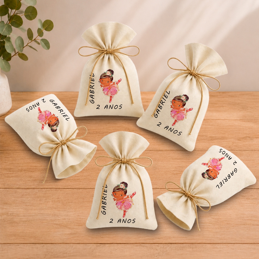 Kit 20 Saquinhos Lembrancinha Personalizada Festa Infantil Aniversário Bailarina Negra 11x17