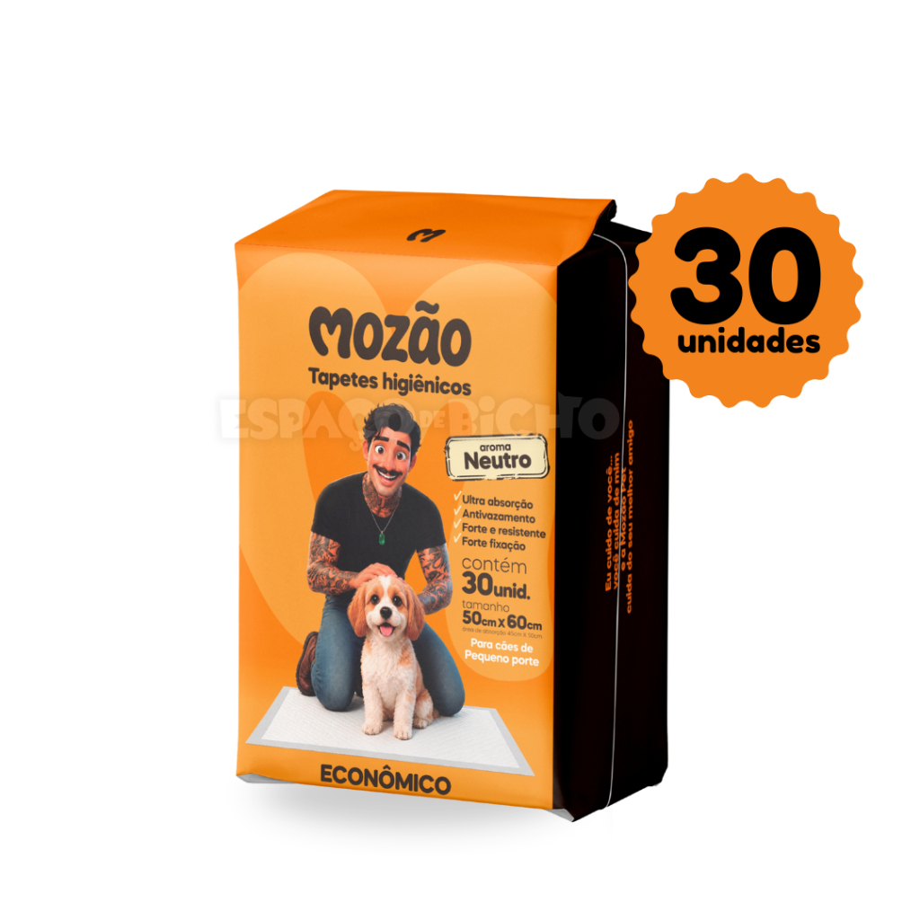 Tapete Higiênico Mozão Aroma Neutro 50cm x 60cm 30unidades