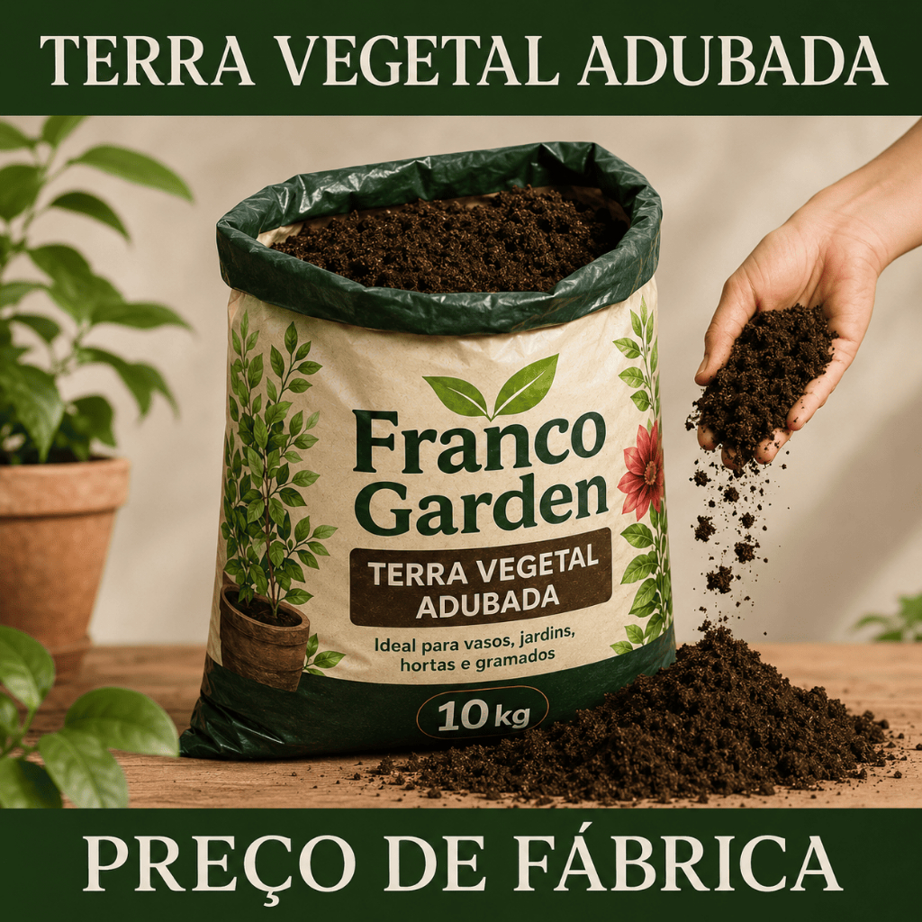 Terra Vegetal Orgânica Adubada com até 10KG - Planta Jardim Adubo Solo Plantio