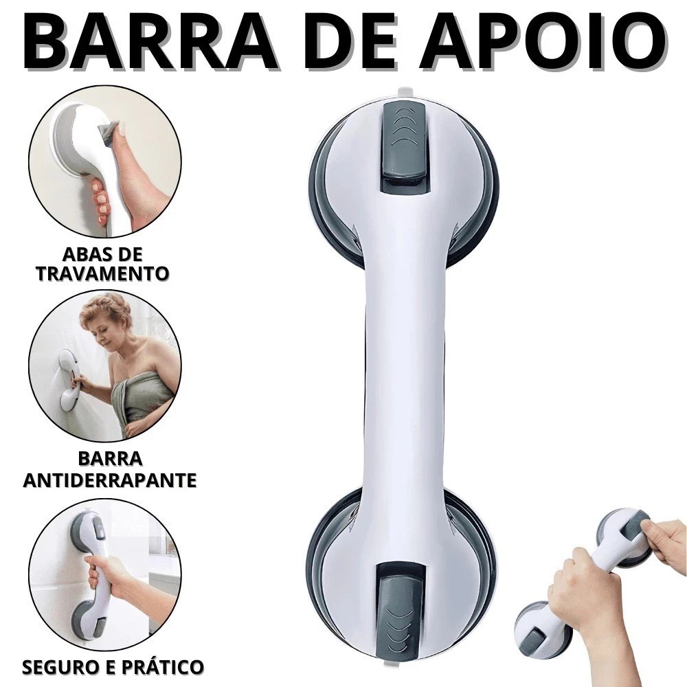 Barra de Apoio Antiderrapante com Ventosa Alta Fixação para Banheiro