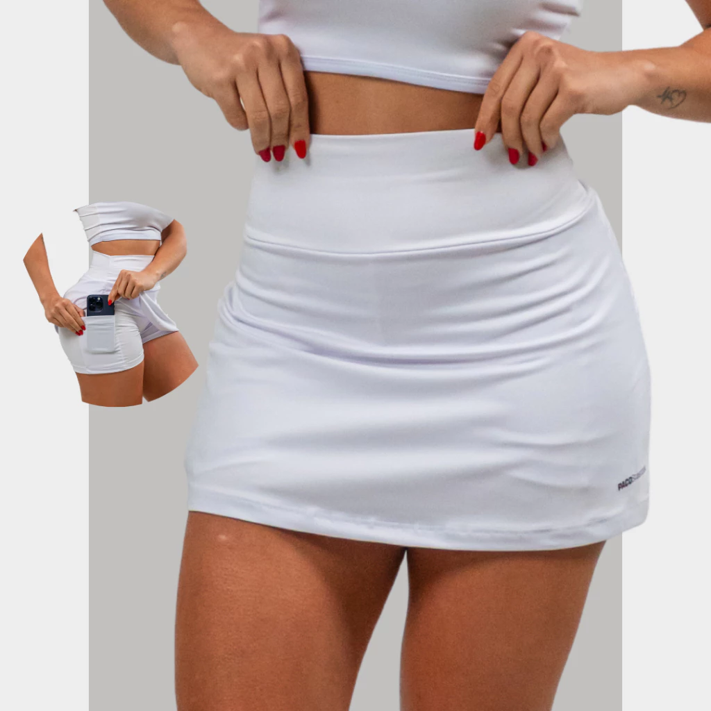 Short Saia Academia Tapa Bumbum 2 Bolso Oculto pra Celular/Chave/Fone Fitness Sport c/ Proteção UV — imagem 1