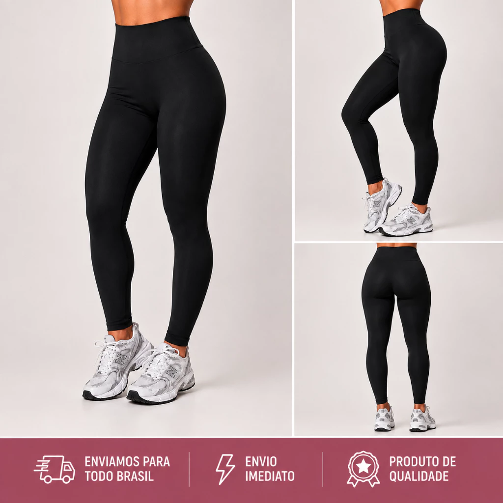 Kit 2 Calças Leggins Feminina Em Suplex Fitness Cós Alto Com Alta Compresão — imagem 1