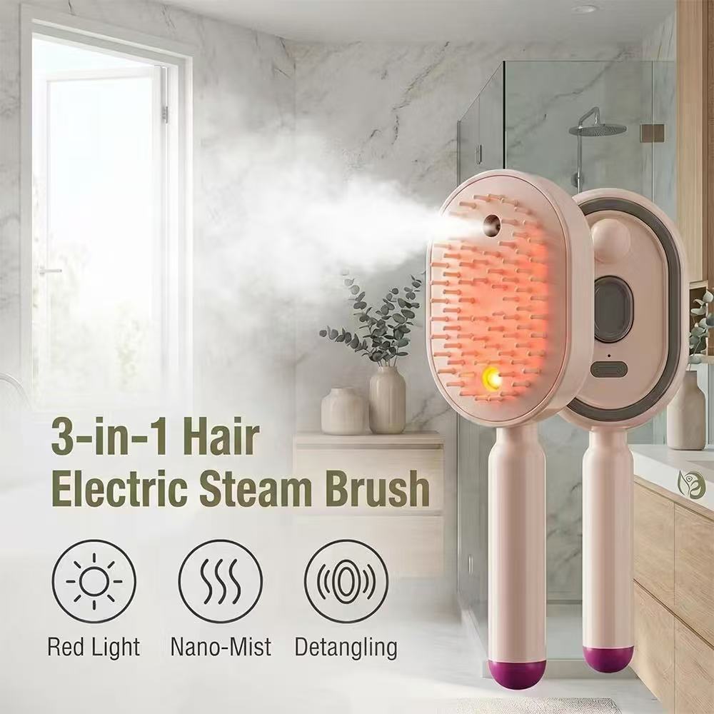 Escova De Cabelo Elétrica A Vapor 3 Em 1 , Alisador Recarregável Com Spray De Névoa , Almofada Desembaraçadora , Pente