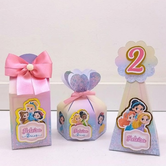 Kit Caixinhas Personalizadas Princesas|Lembrancinhas prontas para Festa com laço e aplique
